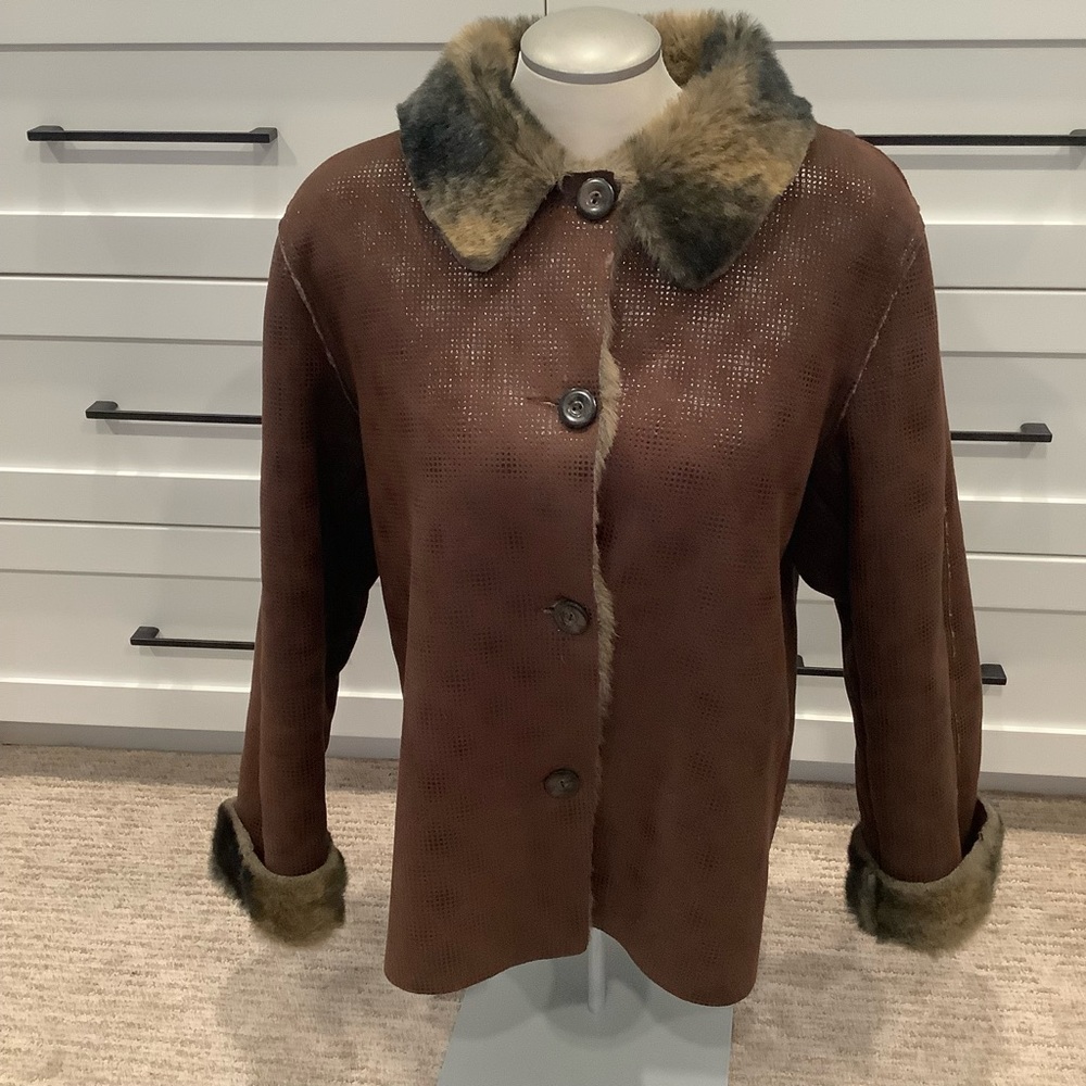 Hilary Radley  suede leather Faux fur jacket